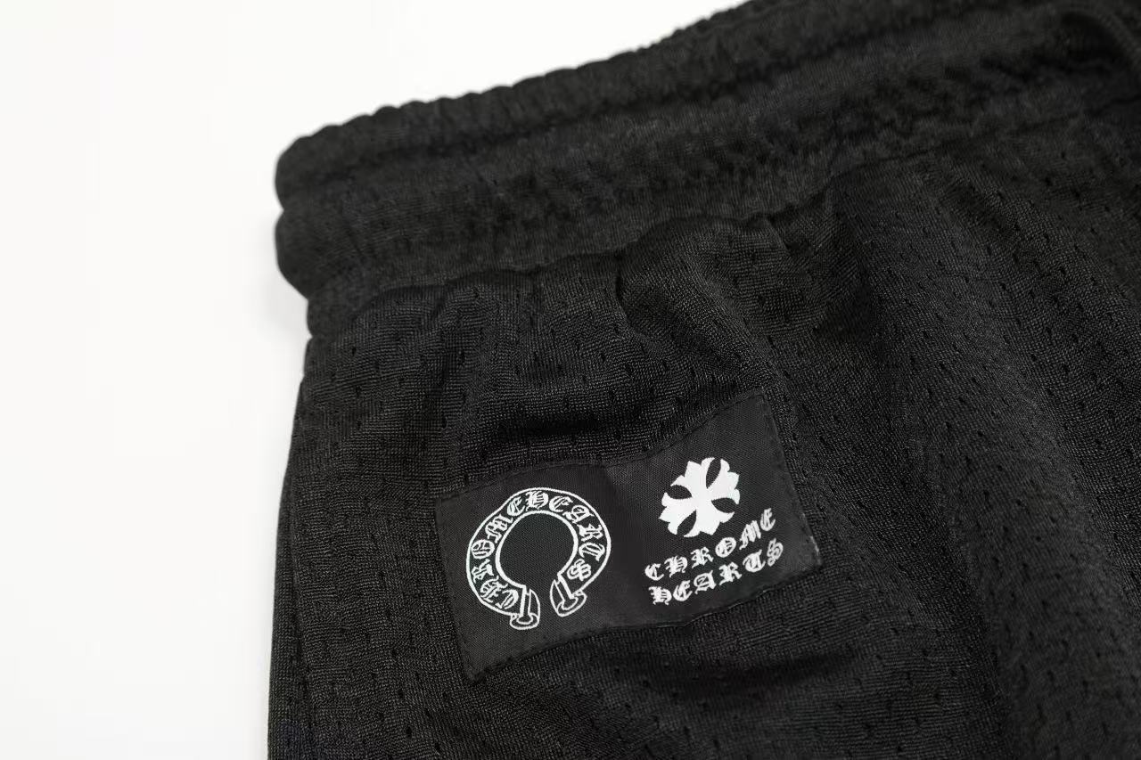 CHROME HEARTS (クロムハーツ) MESH VARSITY SHORTS CHプリントメッシュハーフパンツ ショートパンツ ブラック