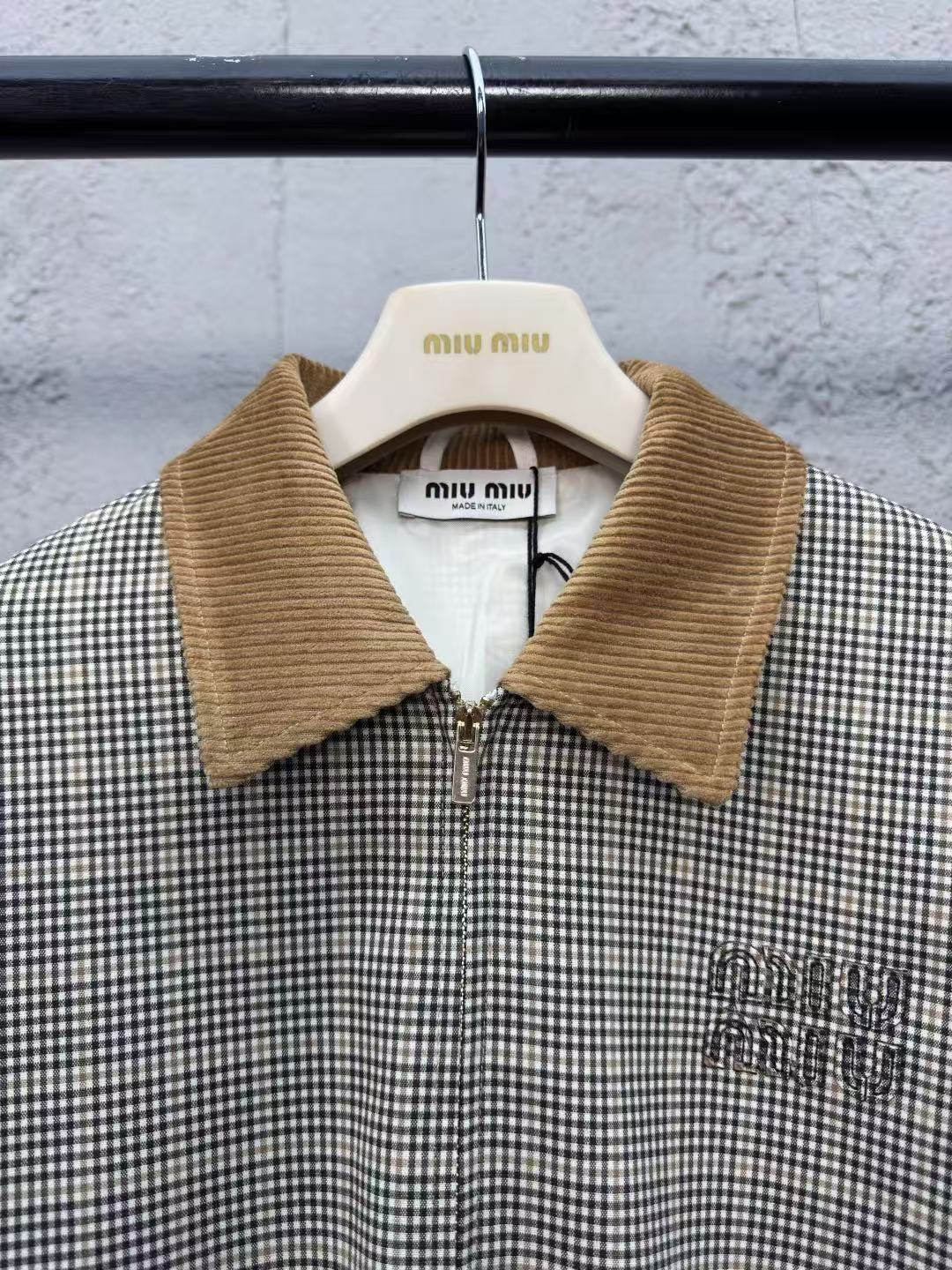 MIUMIU チェック 二重織り ブルゾンジャケット