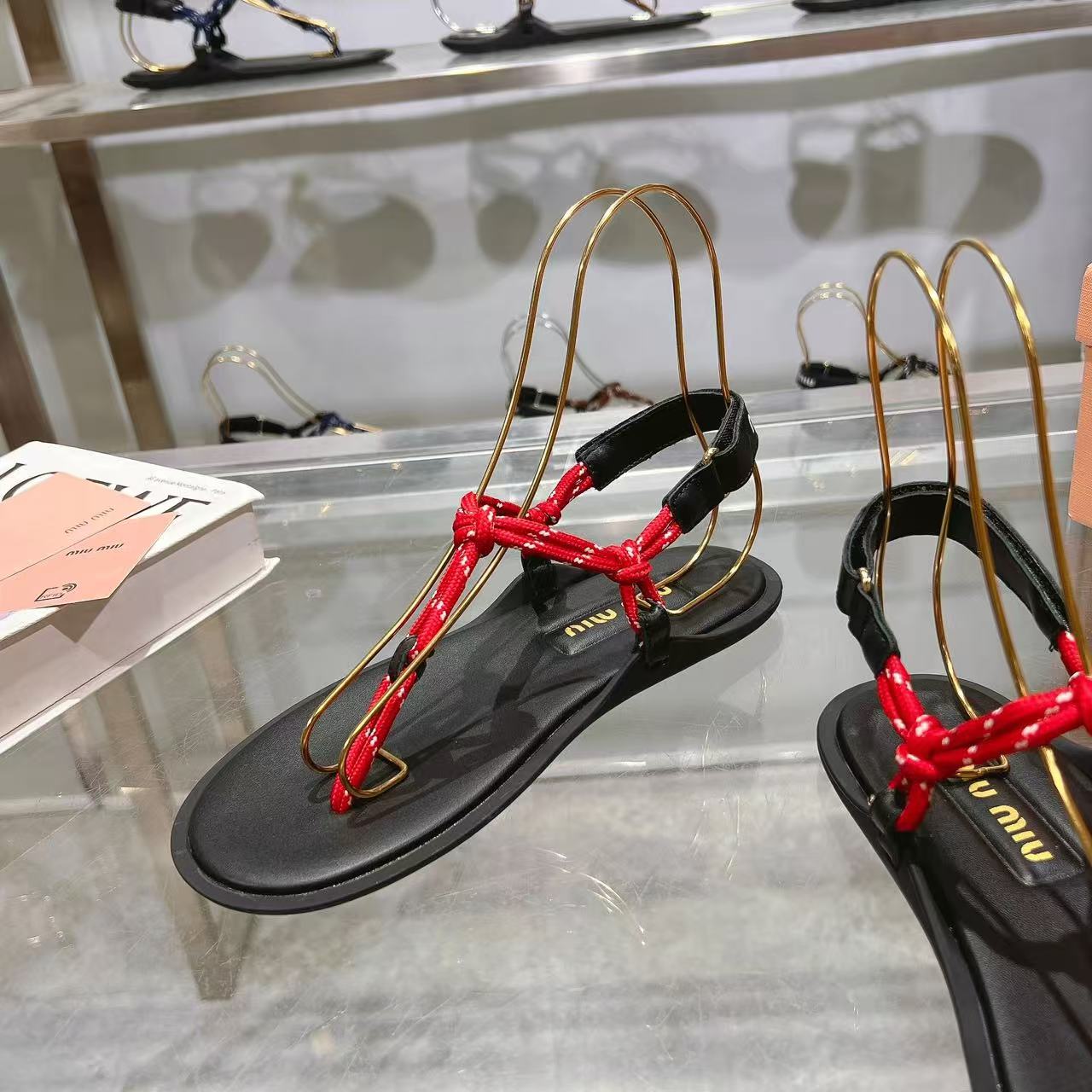 miumiu Riviere コードxレザー サンダル