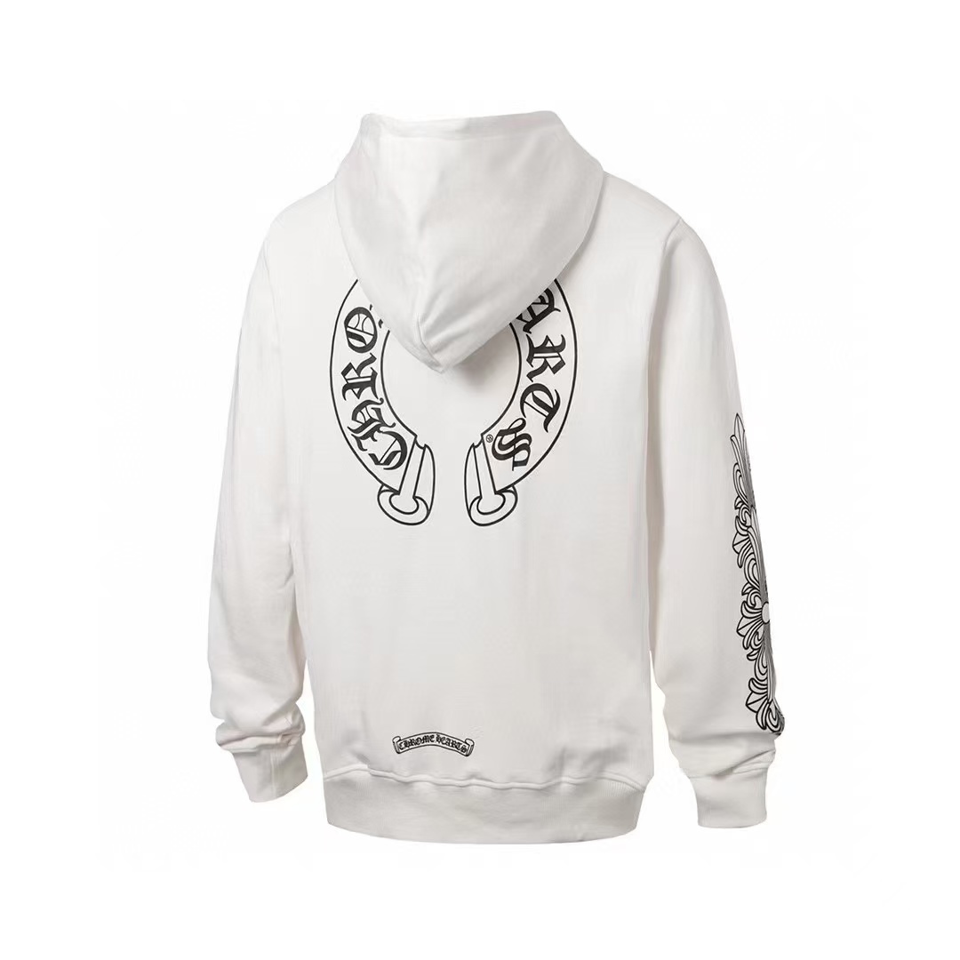 CHROME HEARTS (クロムハーツ) SWTSHRT HD ZIP 袖フローラル バックホースシュープリント ジップアップパーカー