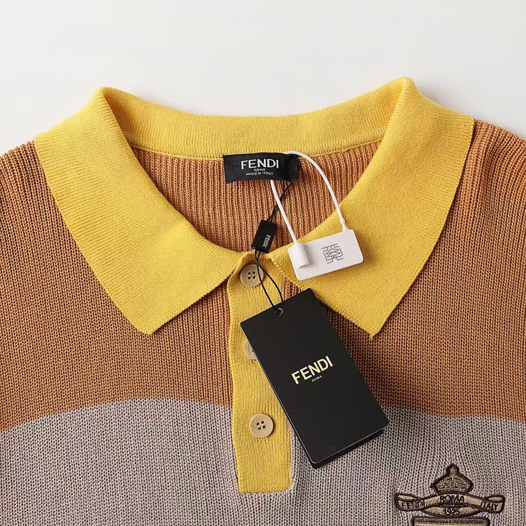 Fendi イエロー＆ベージュ コットンジャージー ポロシャツ