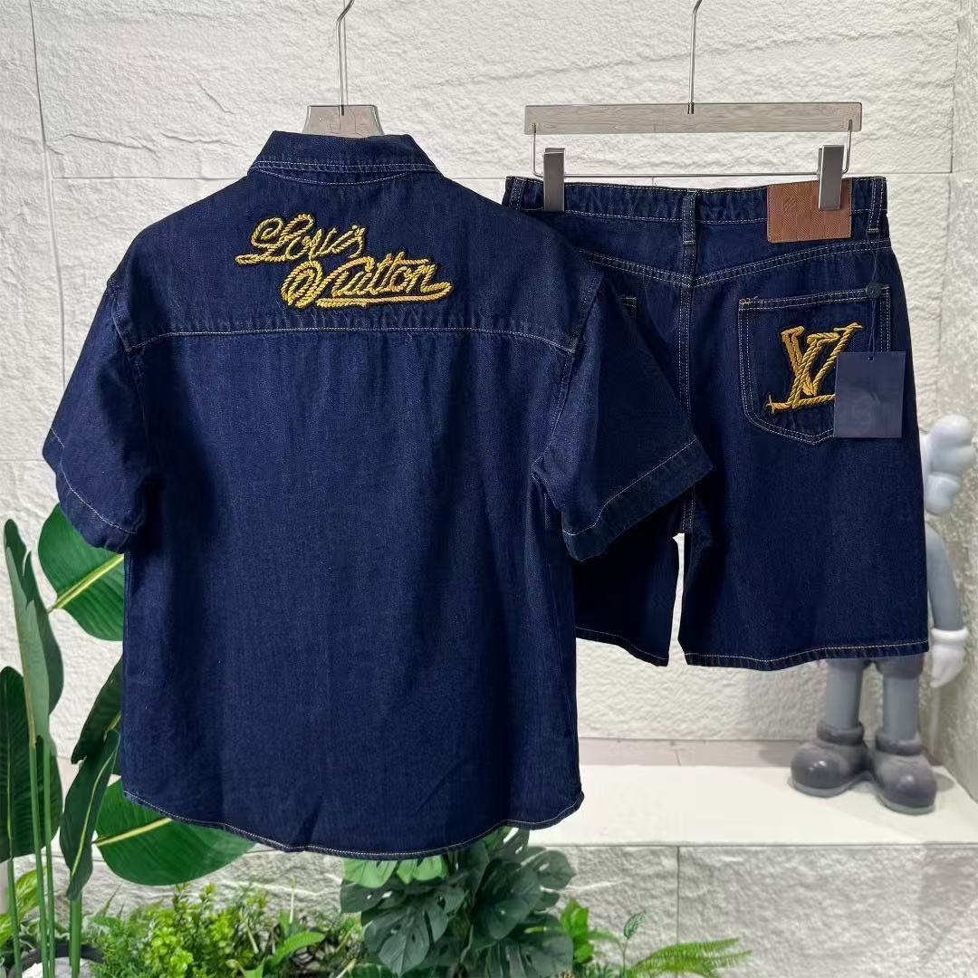 LV ショートスリーブコットンシャンブレーシャツ +ショーツ