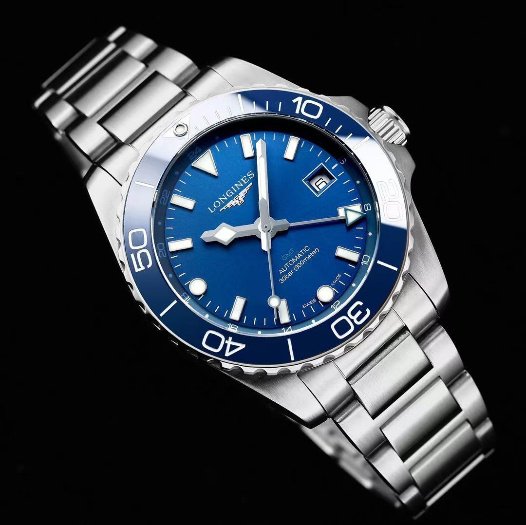 LONGINES  ロンジン  HYDROCONQUEST GMT, L3.790.4.96.6, 自動巻 ウォッチ, Ø 41.00 mm, ステンレススティールとセラミック.