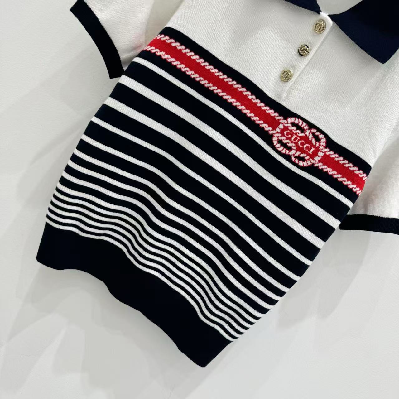 GUCCI インターシャ ステッチ コットン ポロトップ