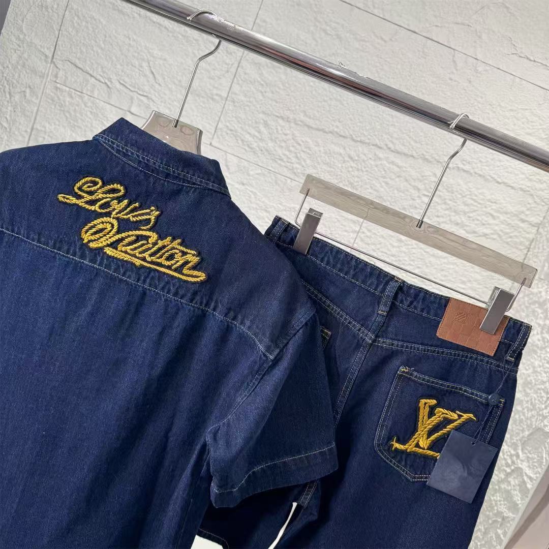 LV ショートスリーブコットンシャンブレーシャツ +ショーツ