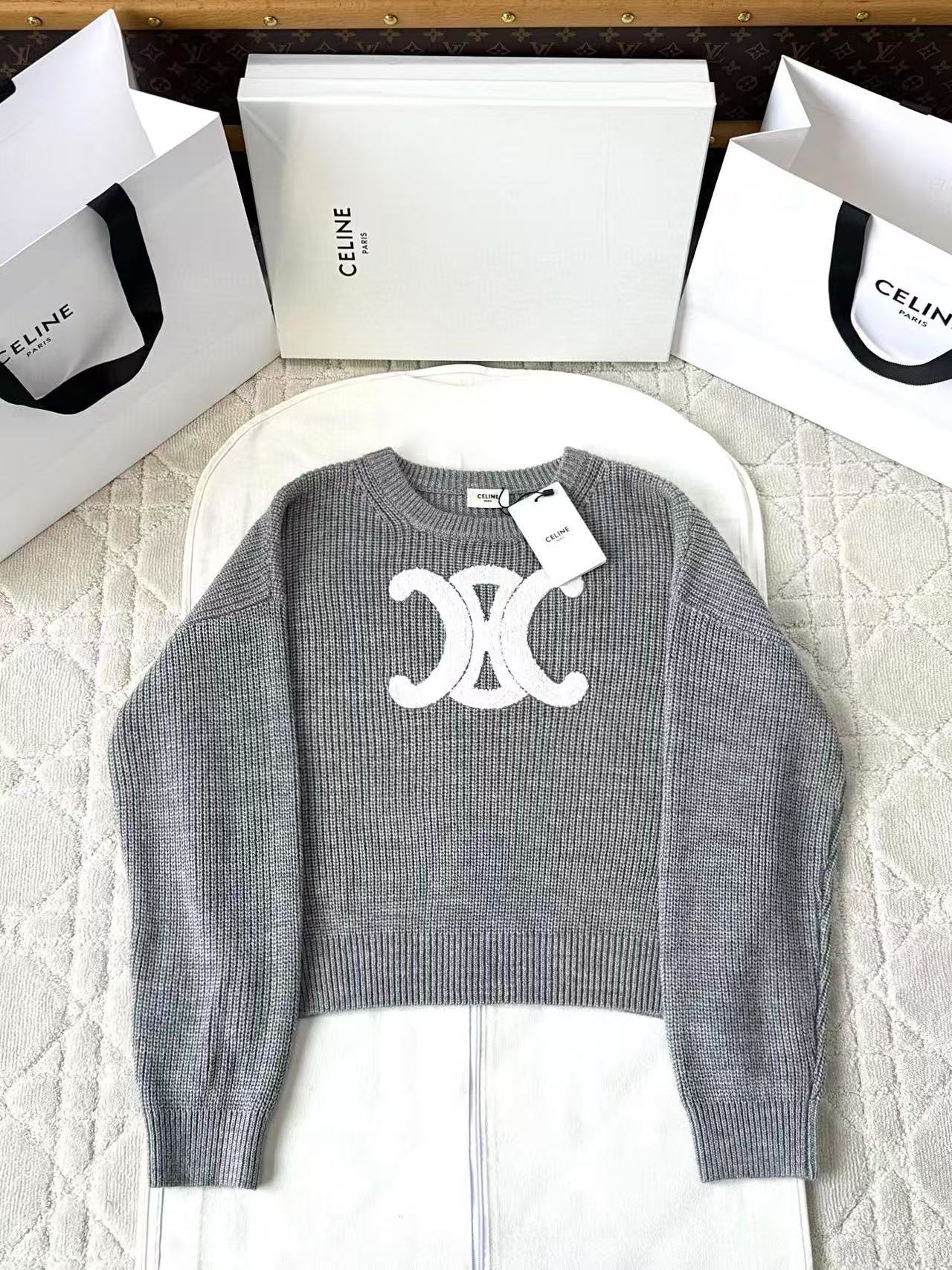 CELINE クルーネックセーター / リブ編みウール