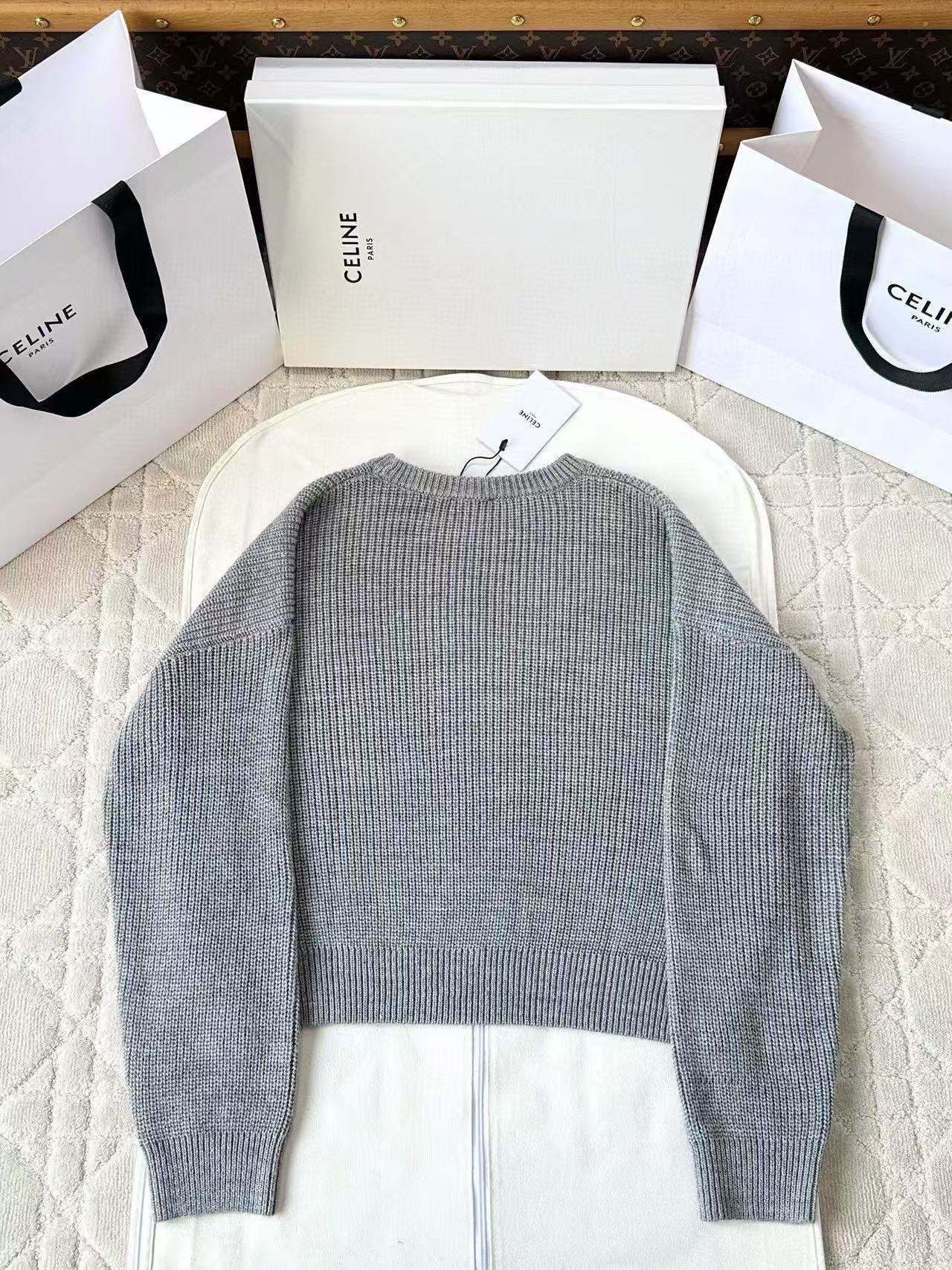 CELINE クルーネックセーター / リブ編みウール