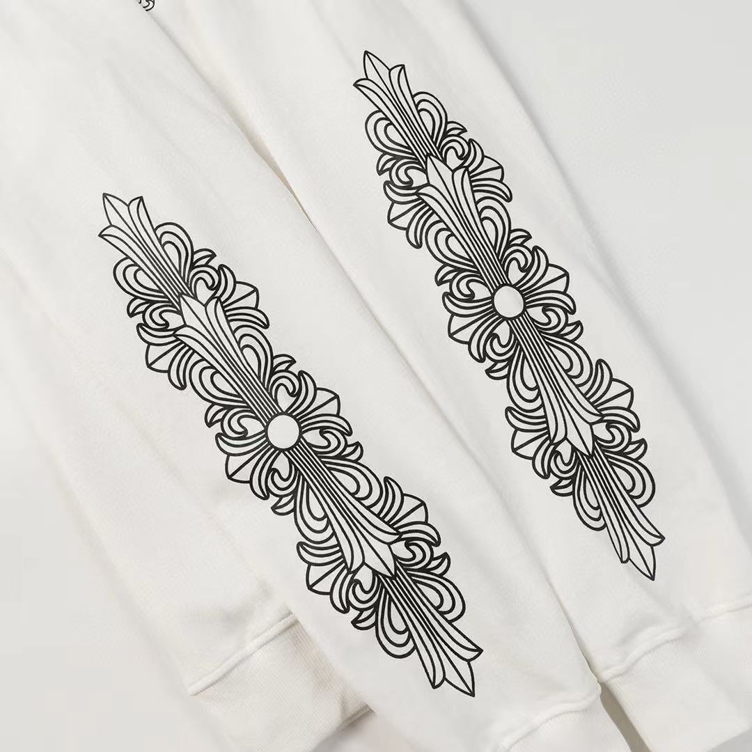 CHROME HEARTS (クロムハーツ) SWTSHRT HD ZIP 袖フローラル バックホースシュープリント ジップアップパーカー