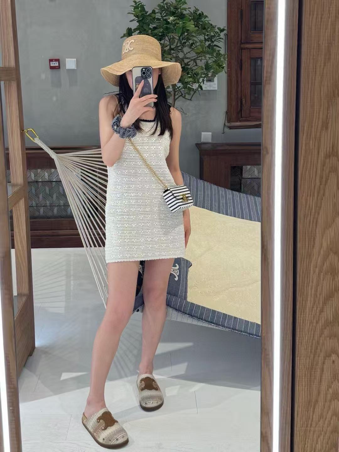 CELINE トリオンフ クロシェ ミニドレス / コットン