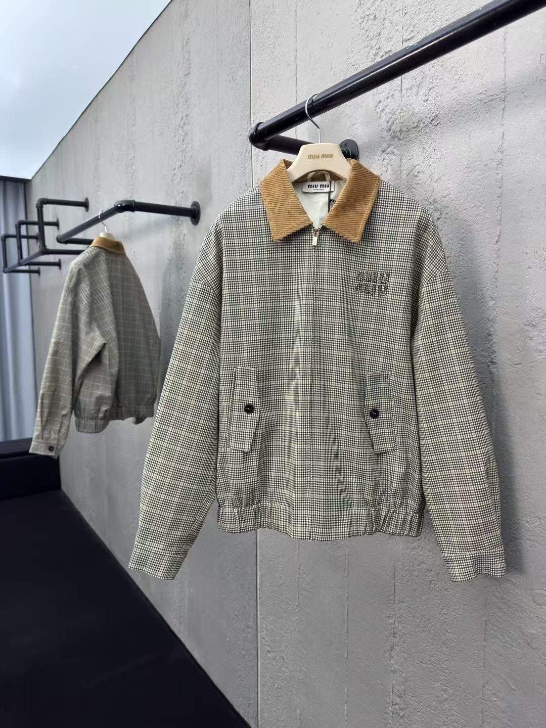 MIUMIU チェック 二重織り ブルゾンジャケット