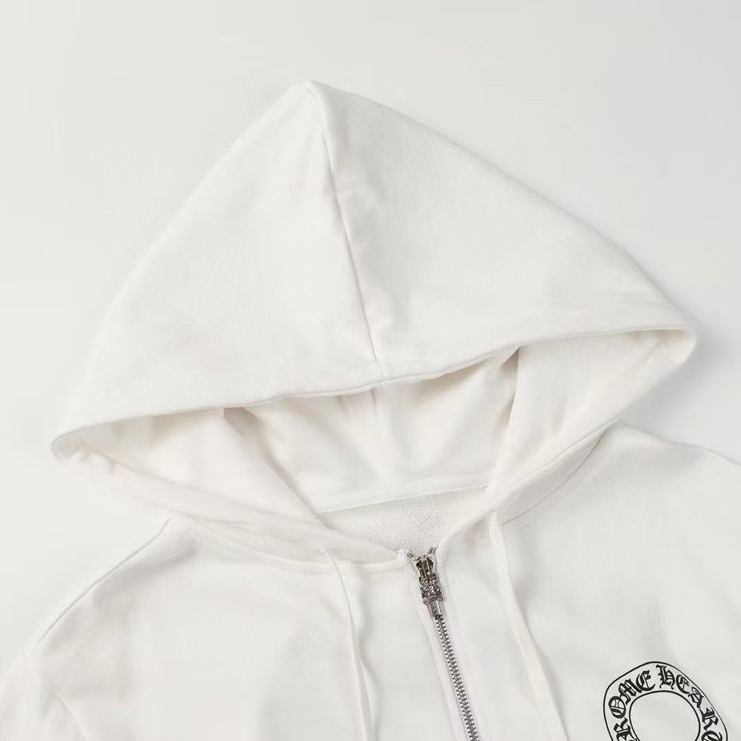 CHROME HEARTS (クロムハーツ) SWTSHRT HD ZIP 袖フローラル バックホースシュープリント ジップアップパーカー