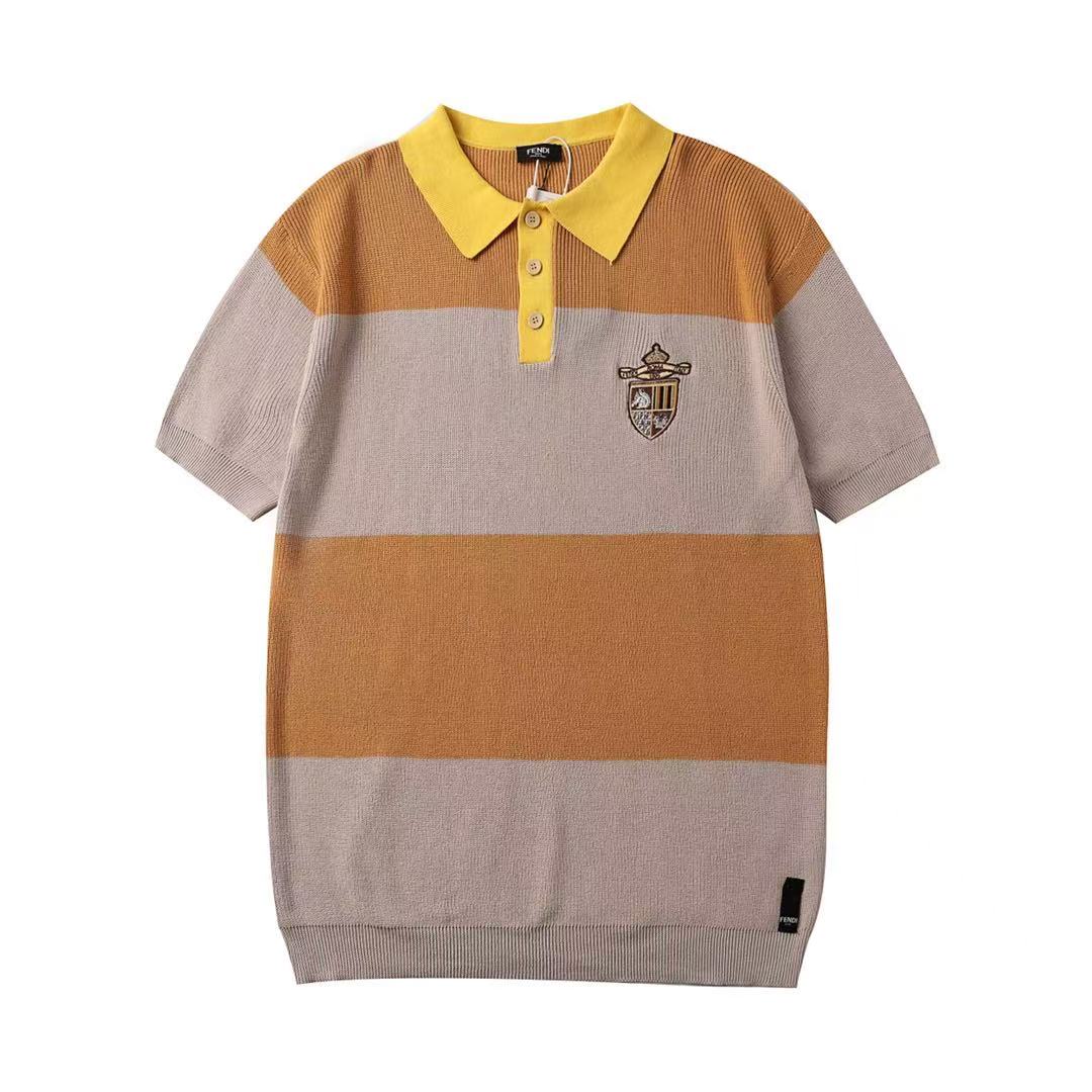 Fendi イエロー＆ベージュ コットンジャージー ポロシャツ