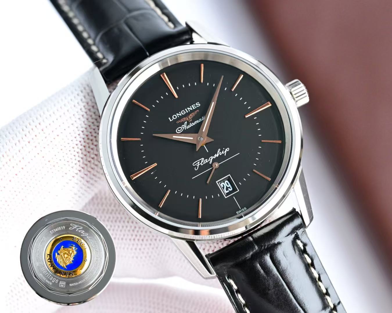 LONGINES  ロンジン フラッグシップ ヘリテージ, L4.795.4.58.0, 自動巻 ウォッチ, Ø 38.50 mm, ステンレススティール.