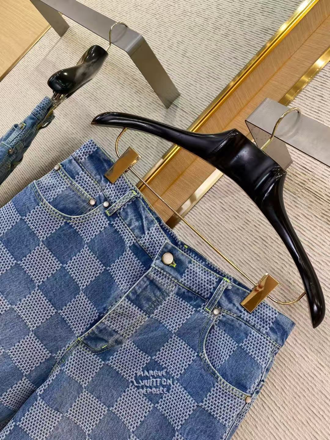 LV ダミエ3D ライトデニムショートスリーブシャツ+ダミエ3D ライトデニムショーツ