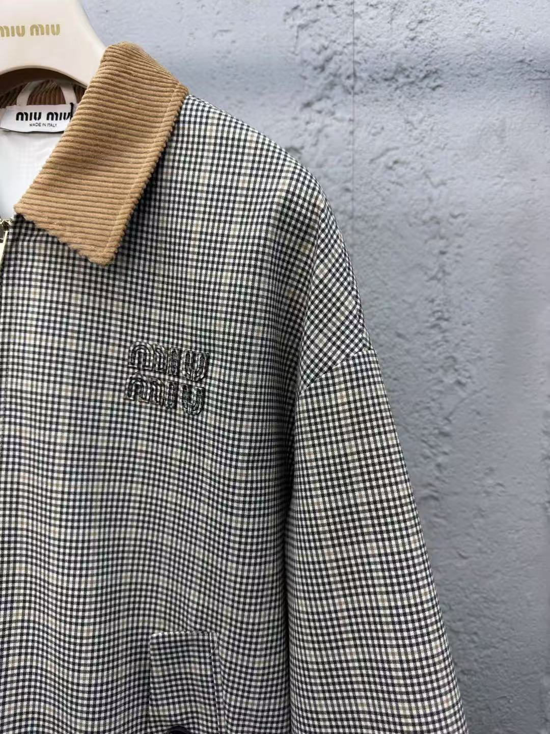 MIUMIU チェック 二重織り ブルゾンジャケット