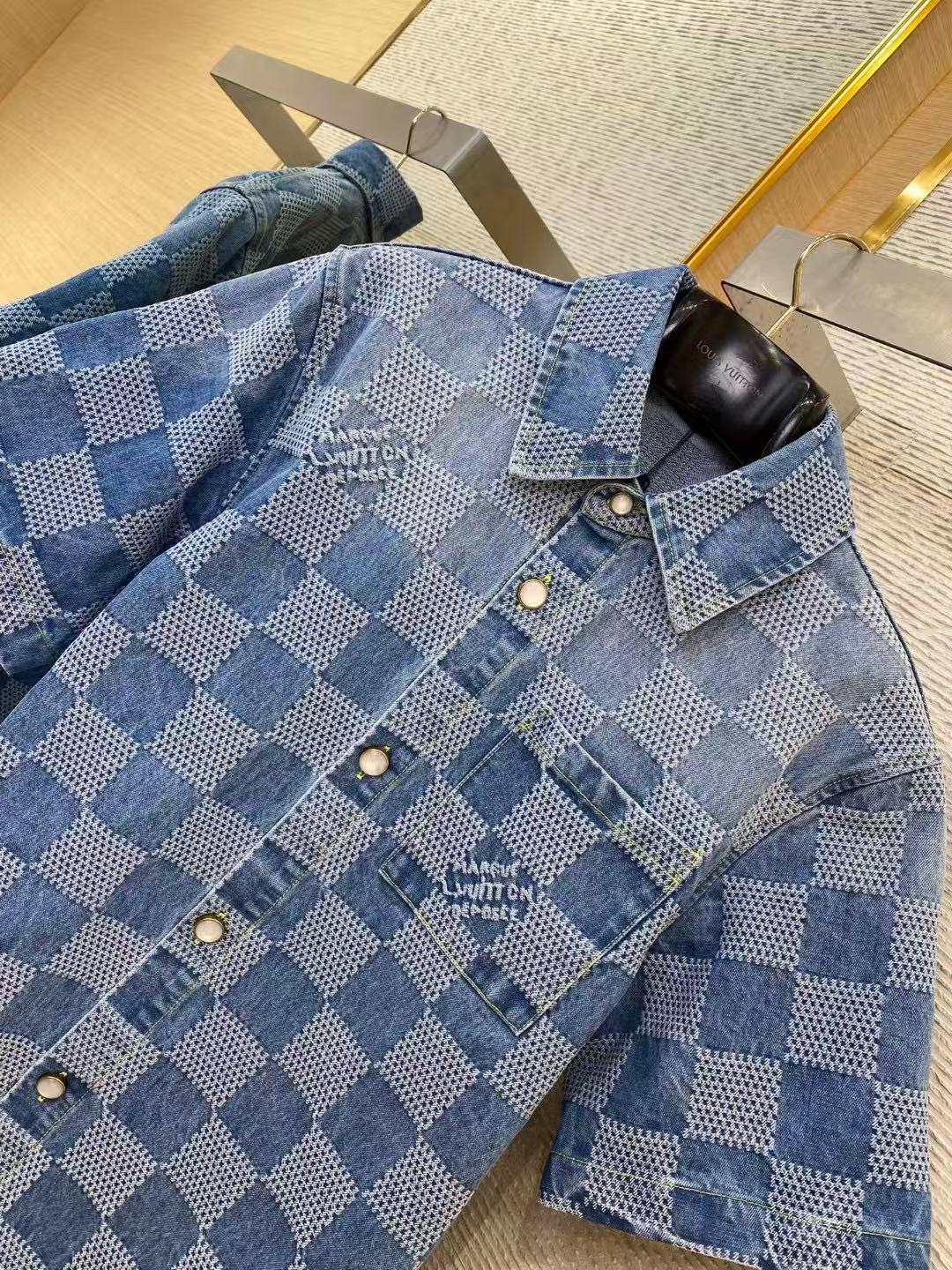 LV ダミエ3D ライトデニムショートスリーブシャツ+ダミエ3D ライトデニムショーツ