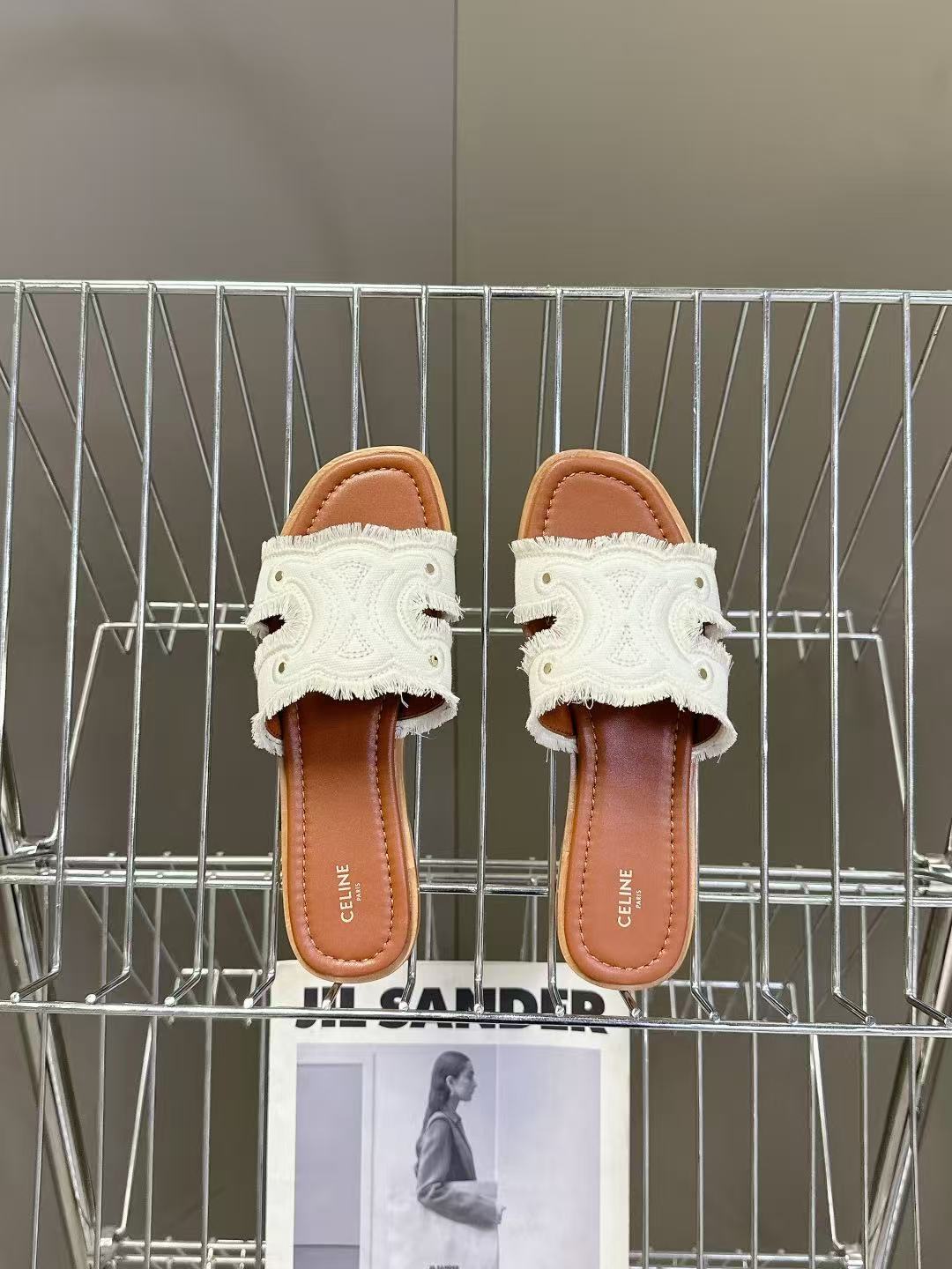 CELINE マリナ ミュール / フリンジ付きキャンバス