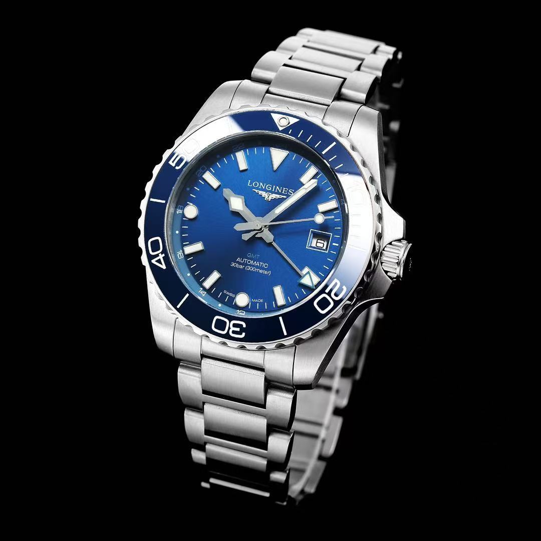 LONGINES  ロンジン  HYDROCONQUEST GMT, L3.790.4.96.6, 自動巻 ウォッチ, Ø 41.00 mm, ステンレススティールとセラミック.
