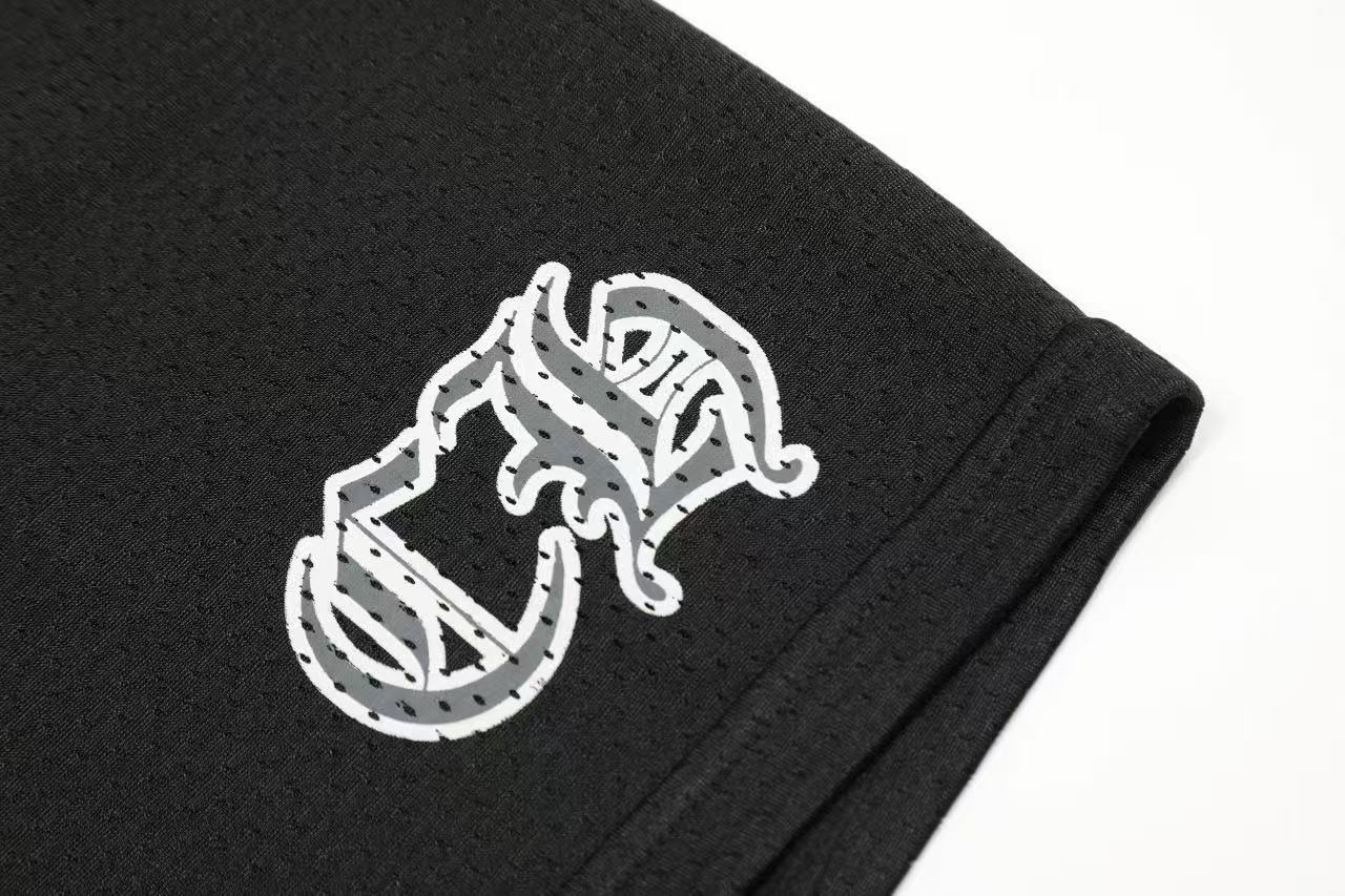 CHROME HEARTS (クロムハーツ) MESH VARSITY SHORTS CHプリントメッシュハーフパンツ ショートパンツ ブラック
