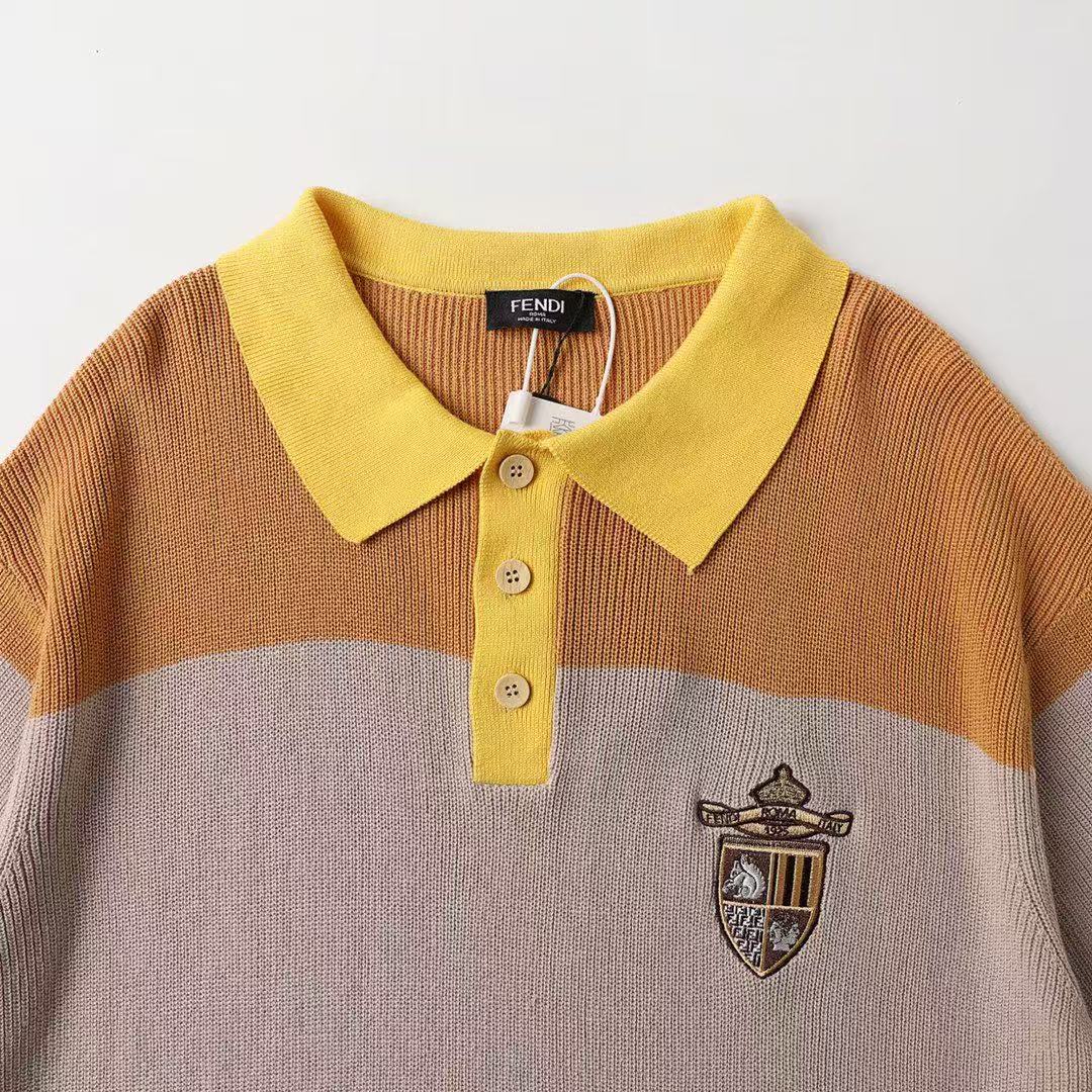 Fendi イエロー＆ベージュ コットンジャージー ポロシャツ