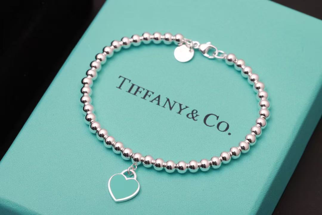 ビーズ ブレスレット シルバーにダイヤモンドをセッティング、ティファニー ブルー 