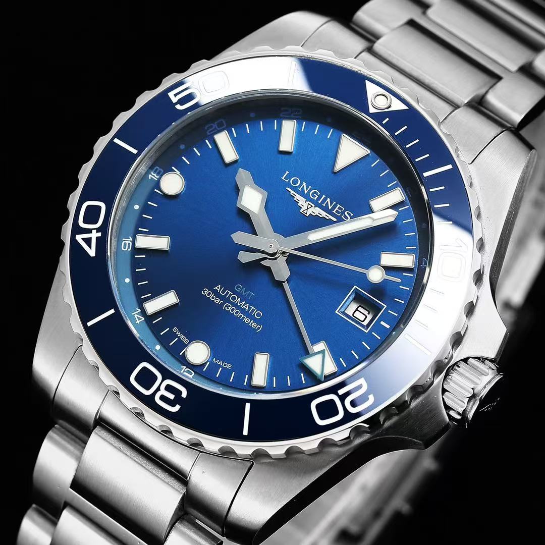 LONGINES  ロンジン  HYDROCONQUEST GMT, L3.790.4.96.6, 自動巻 ウォッチ, Ø 41.00 mm, ステンレススティールとセラミック.