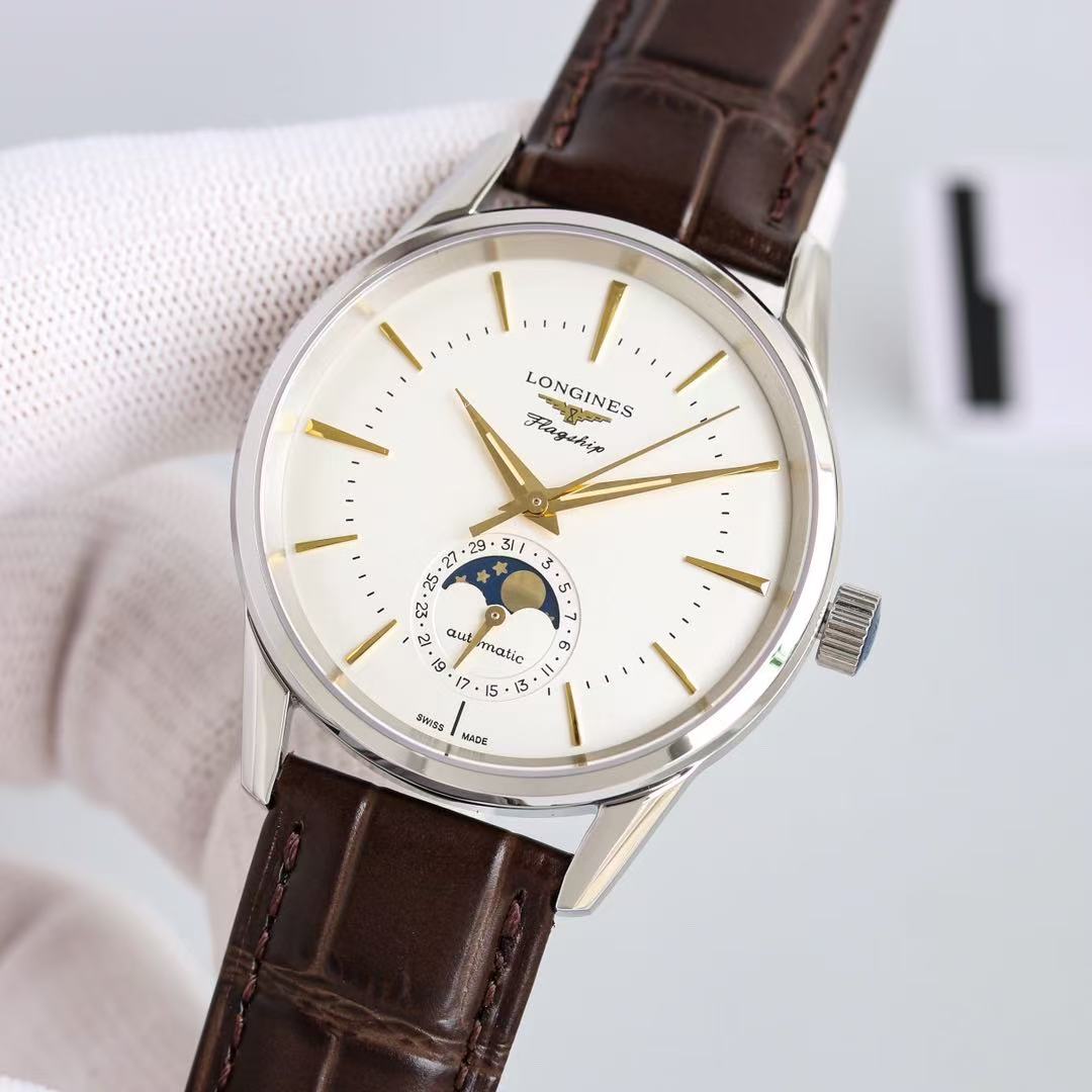 LONGINES  ロンジン  FLAGSHIP HERITAGE MOONPHASE, L4.815.4.78.2, 自動巻 ウォッチ, Ø 38.50 mm, ステンレススティール.