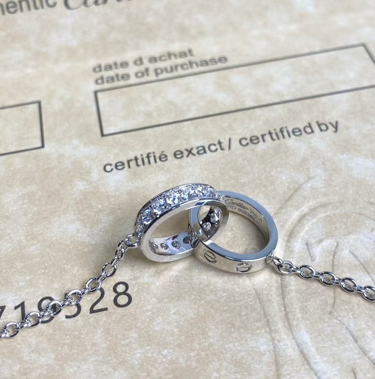 Cartier Love ブレスレット、チェーン、セミパヴェ