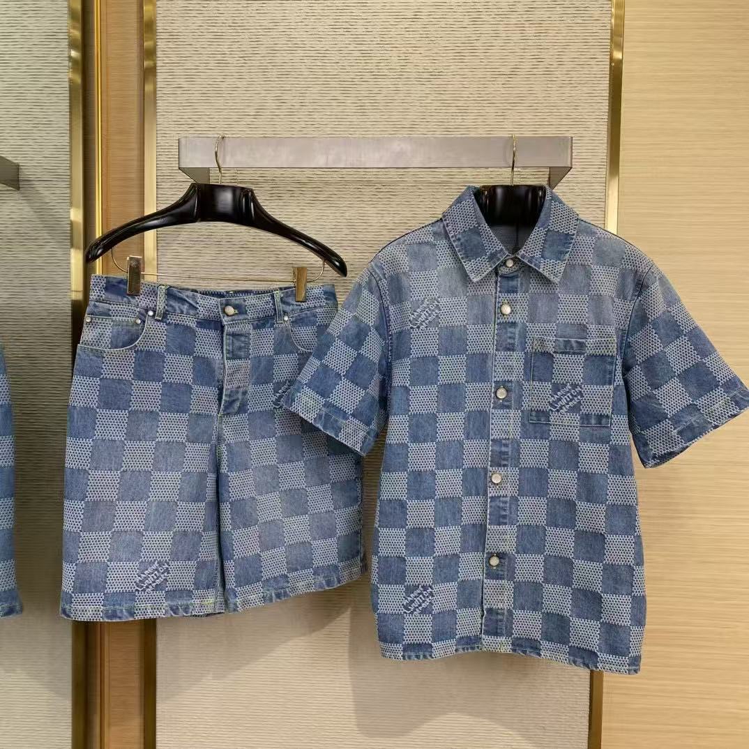LV ダミエ3D ライトデニムショートスリーブシャツ+ダミエ3D ライトデニムショーツ