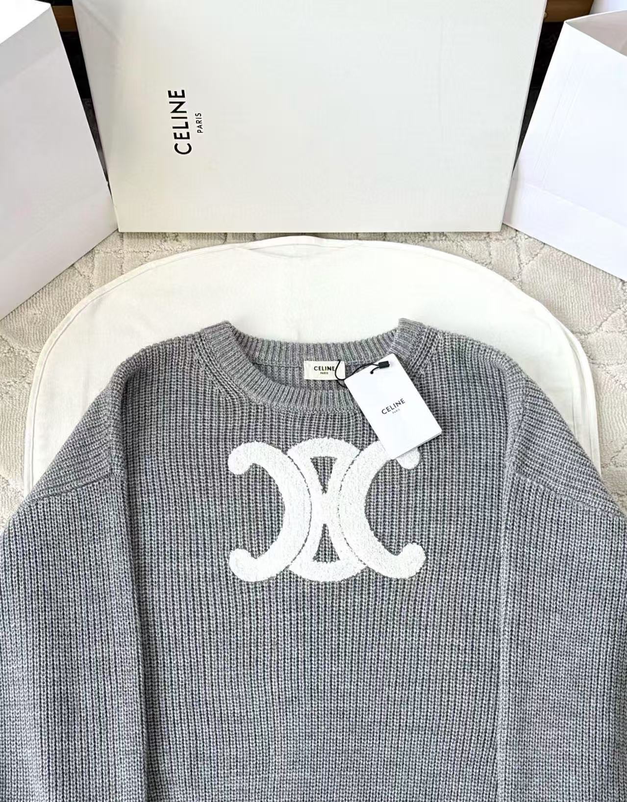 CELINE クルーネックセーター / リブ編みウール