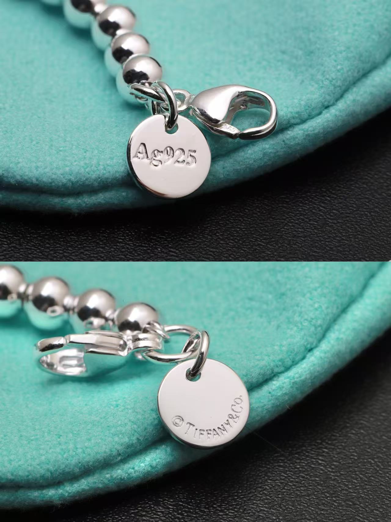 ビーズ ブレスレット シルバーにダイヤモンドをセッティング、ティファニー ブルー 