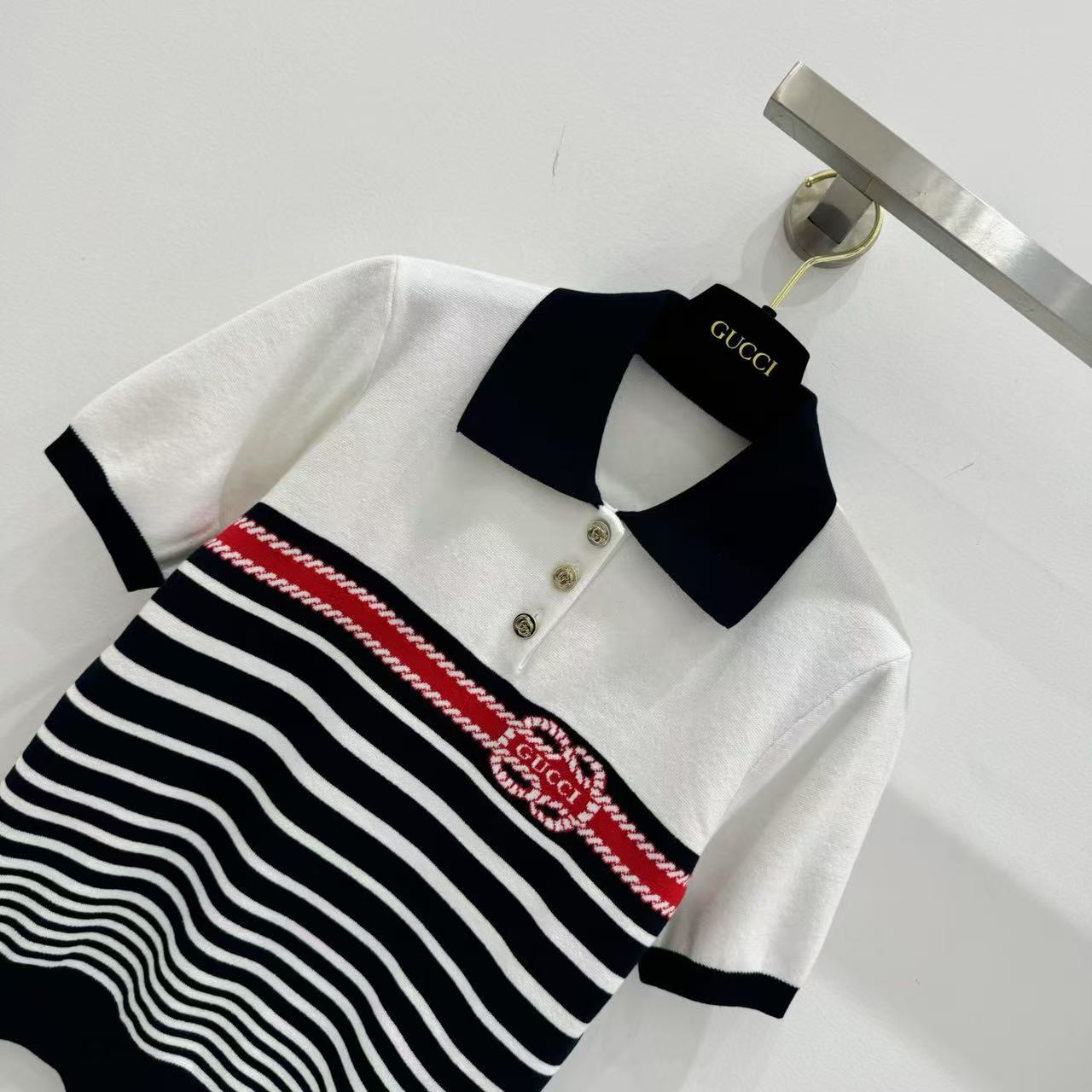 GUCCI インターシャ ステッチ コットン ポロトップ