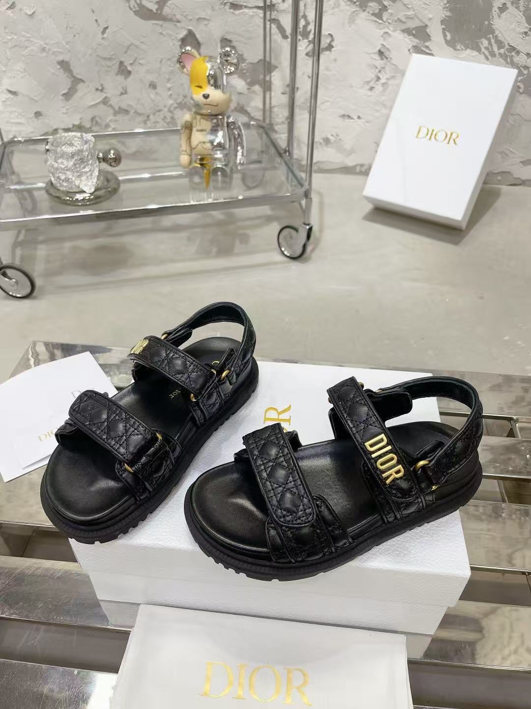 Dioract サンダル カナージュ キルティング カーフスキン