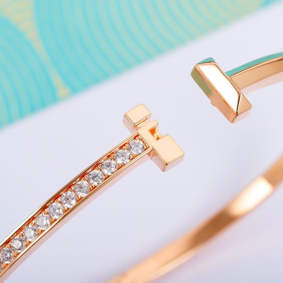 ティファニー T T ワン ナロー ダイヤモンド ヒンジ バングル ローズゴールド