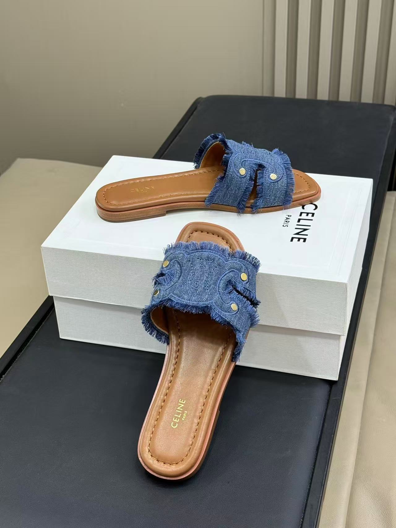 CELINE マリナ フリンジミュール / デニム