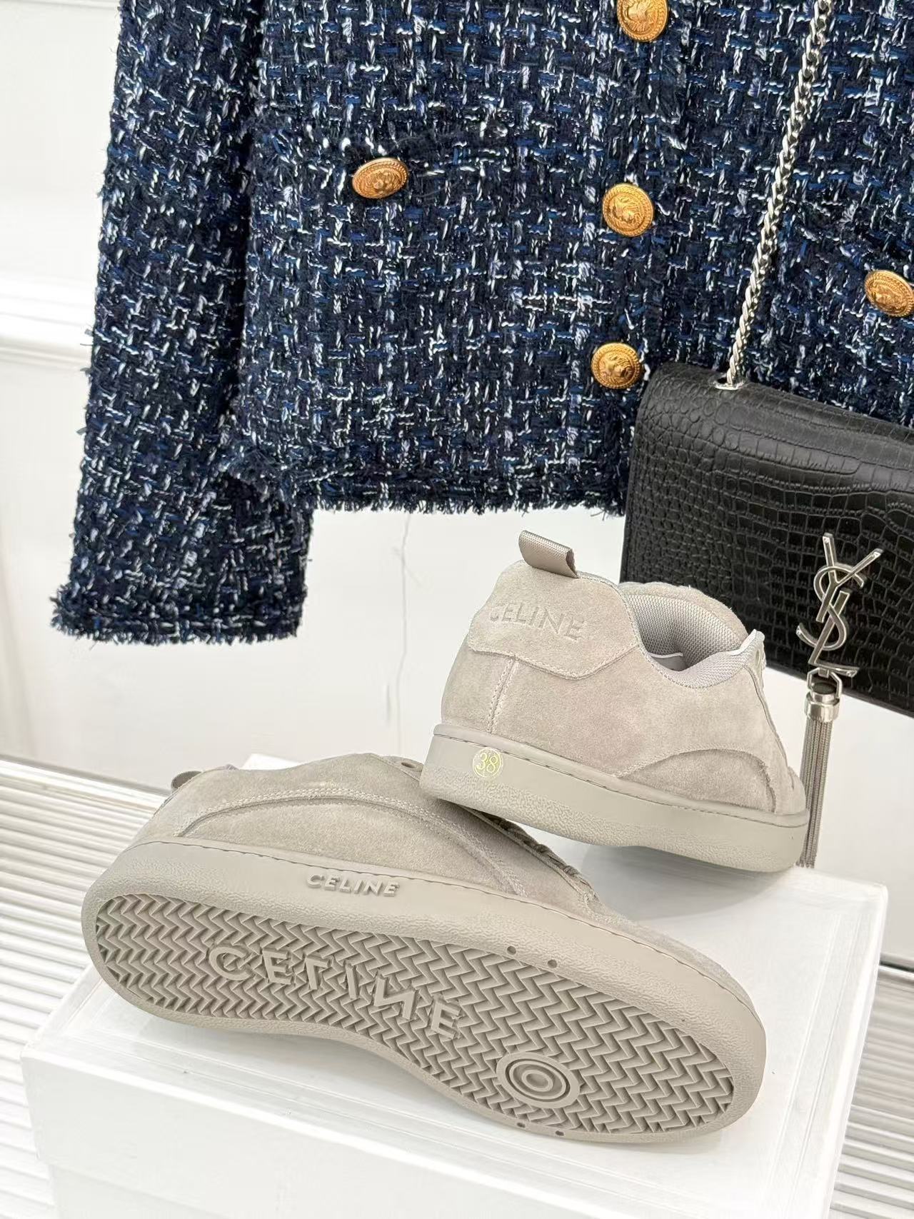 CELINE ハンティントン レースアップ ロースニーカー / スエードカーフスキン & メッシュ