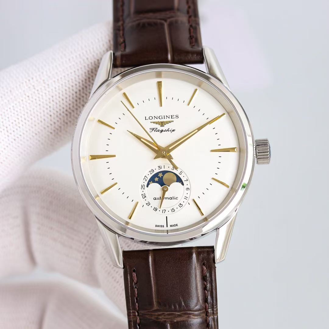 LONGINES  ロンジン  FLAGSHIP HERITAGE MOONPHASE, L4.815.4.78.2, 自動巻 ウォッチ, Ø 38.50 mm, ステンレススティール.