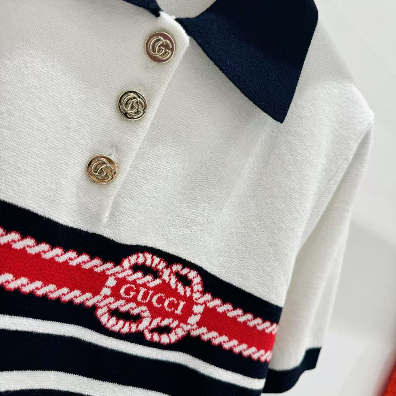 GUCCI インターシャ ステッチ コットン ポロトップ