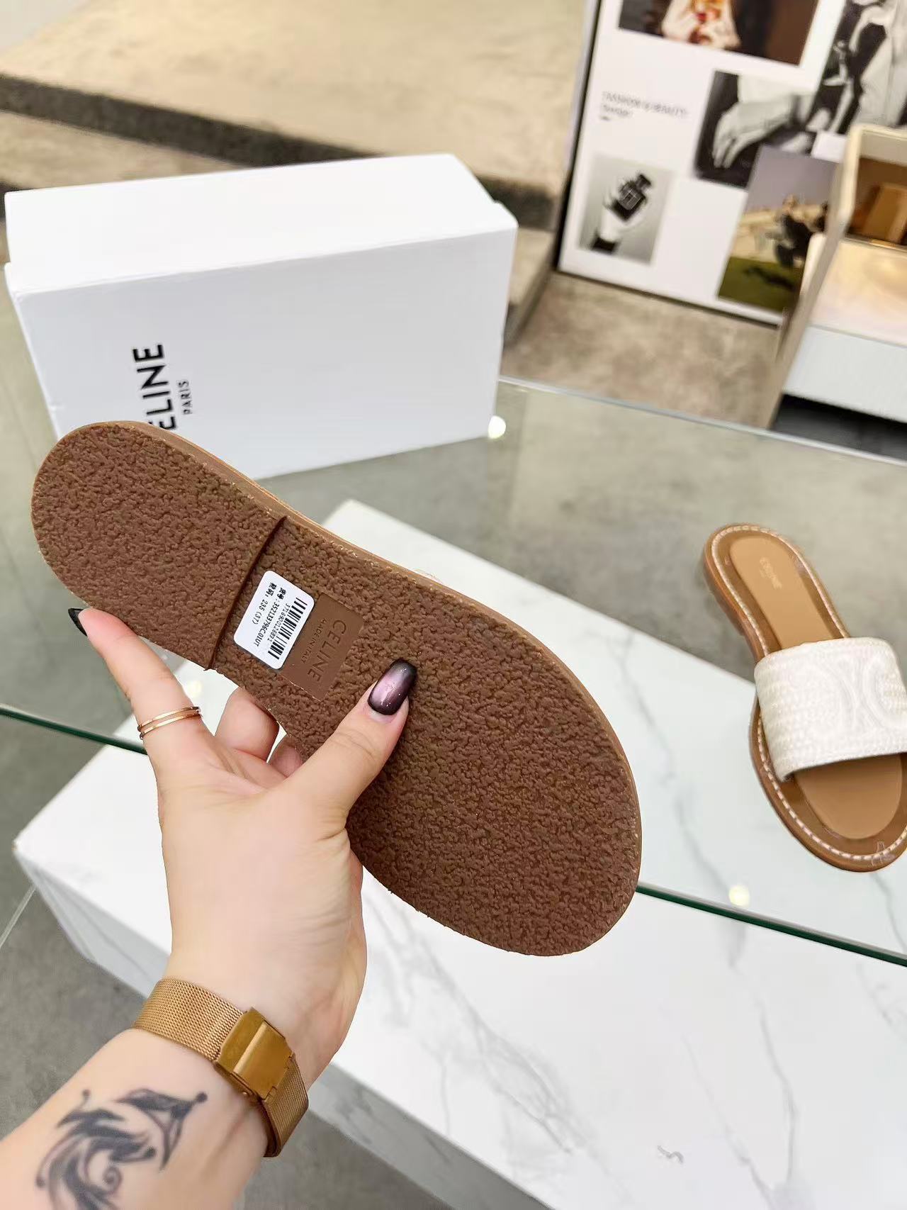 CELINE リンピア ミュール / エンブロイダリーコットンキャンバス