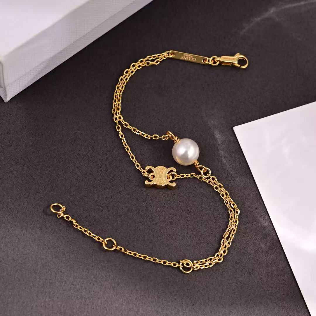 CELINE パール ブレスレット / ブラス & レジンパール