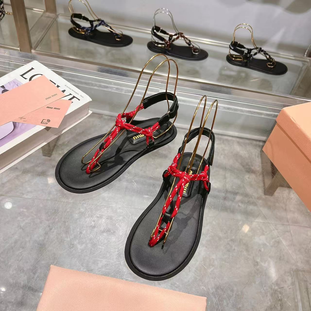 miumiu Riviere コードxレザー サンダル