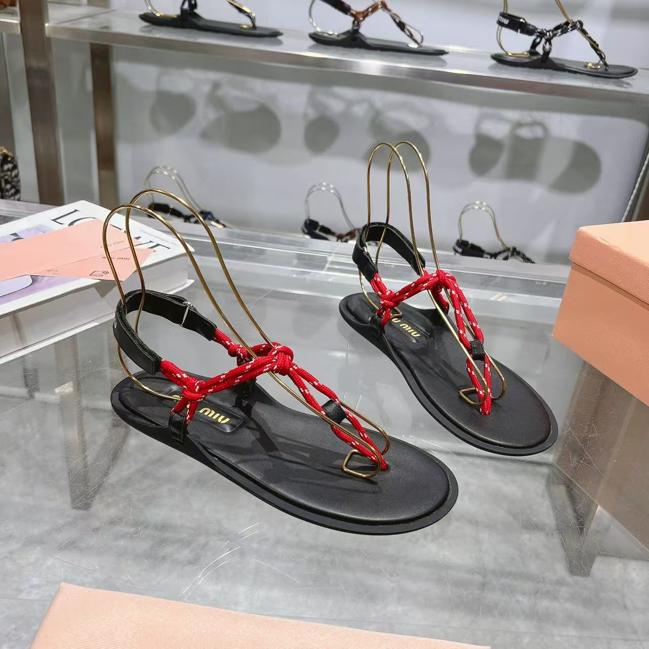 miumiu Riviere コードxレザー サンダル