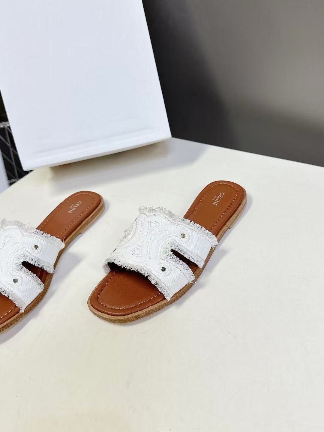 CELINE マリナ ミュール / フリンジ付きキャンバス