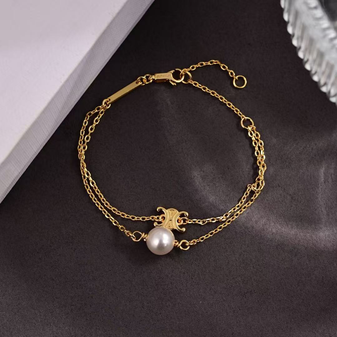 CELINE パール ブレスレット / ブラス & レジンパール