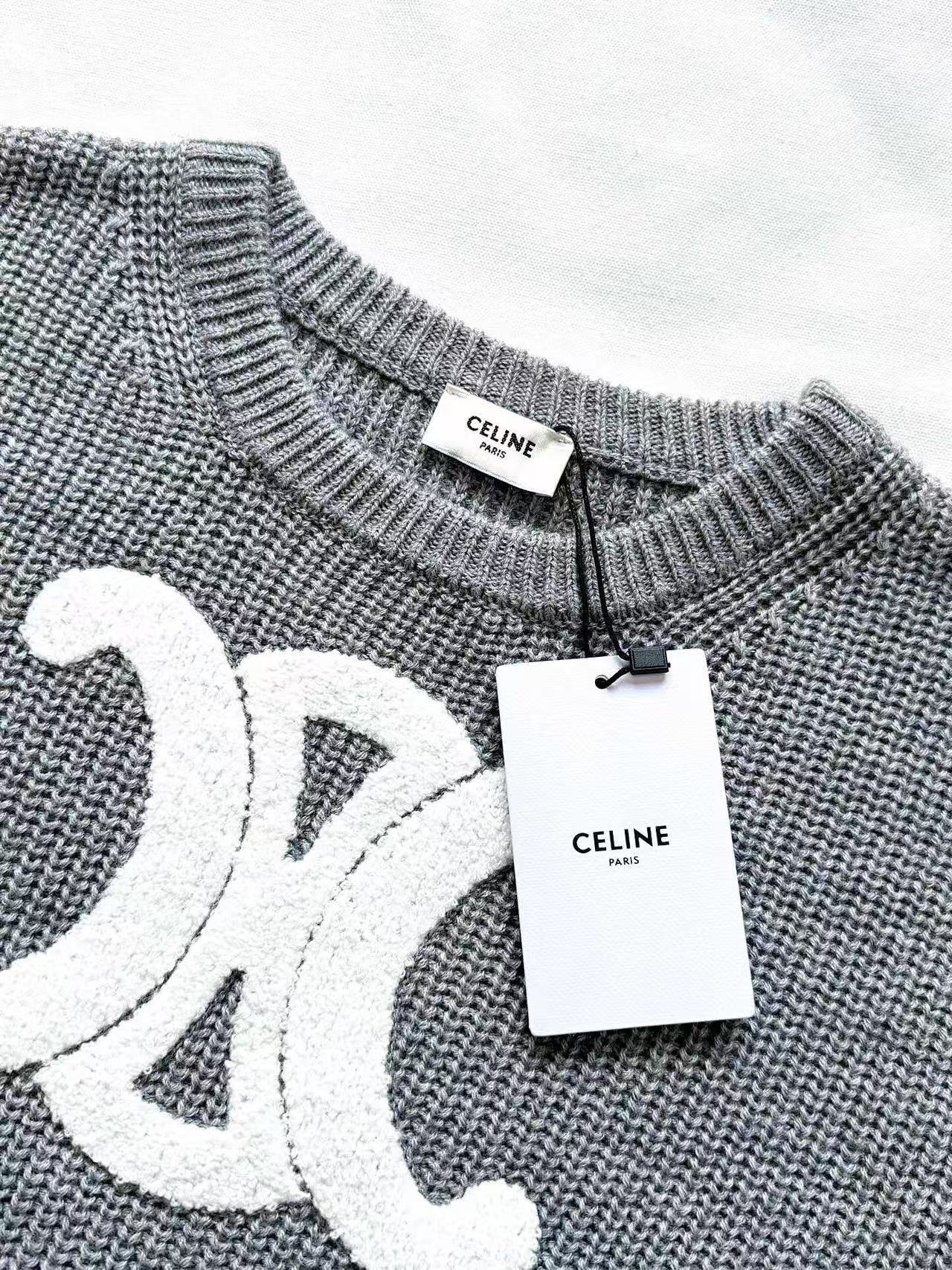 CELINE クルーネックセーター / リブ編みウール