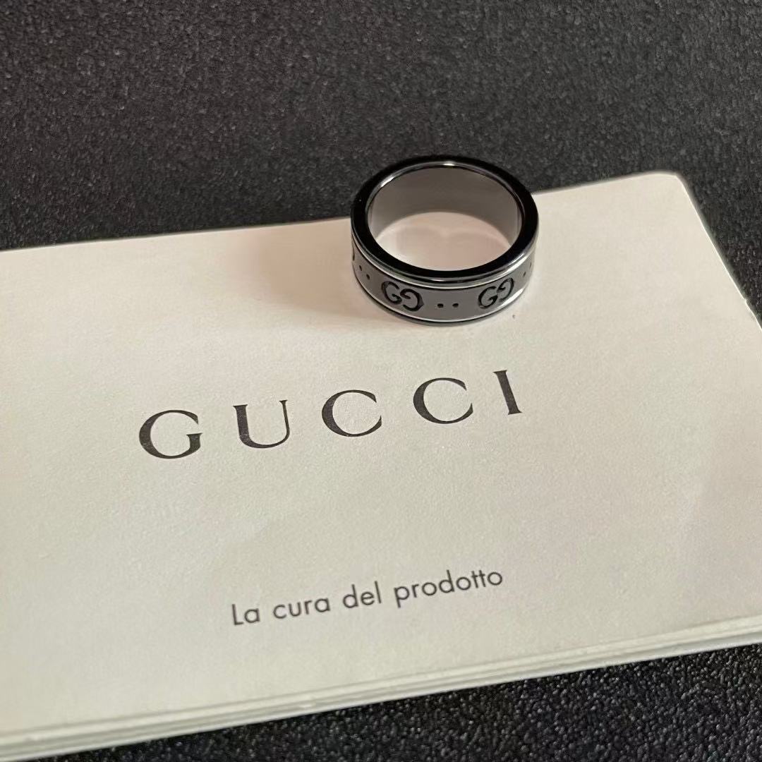 GUCCI オンライン限定 シンバンド ホワイトゴールド/ブラックコランダム