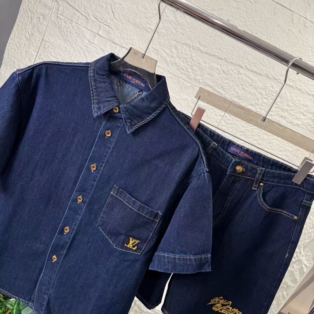 LV ショートスリーブコットンシャンブレーシャツ +ショーツ