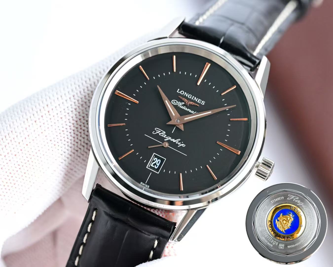 LONGINES  ロンジン フラッグシップ ヘリテージ, L4.795.4.58.0, 自動巻 ウォッチ, Ø 38.50 mm, ステンレススティール.