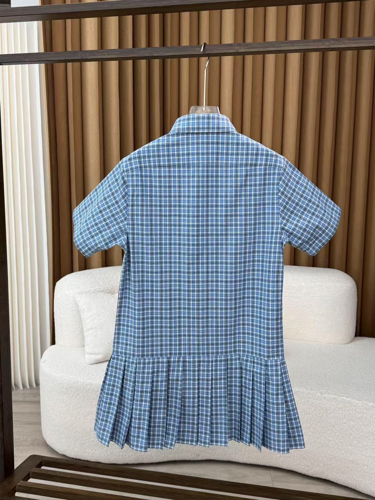 MIUMIU プリーツ入り チェック ポプリン ドレス