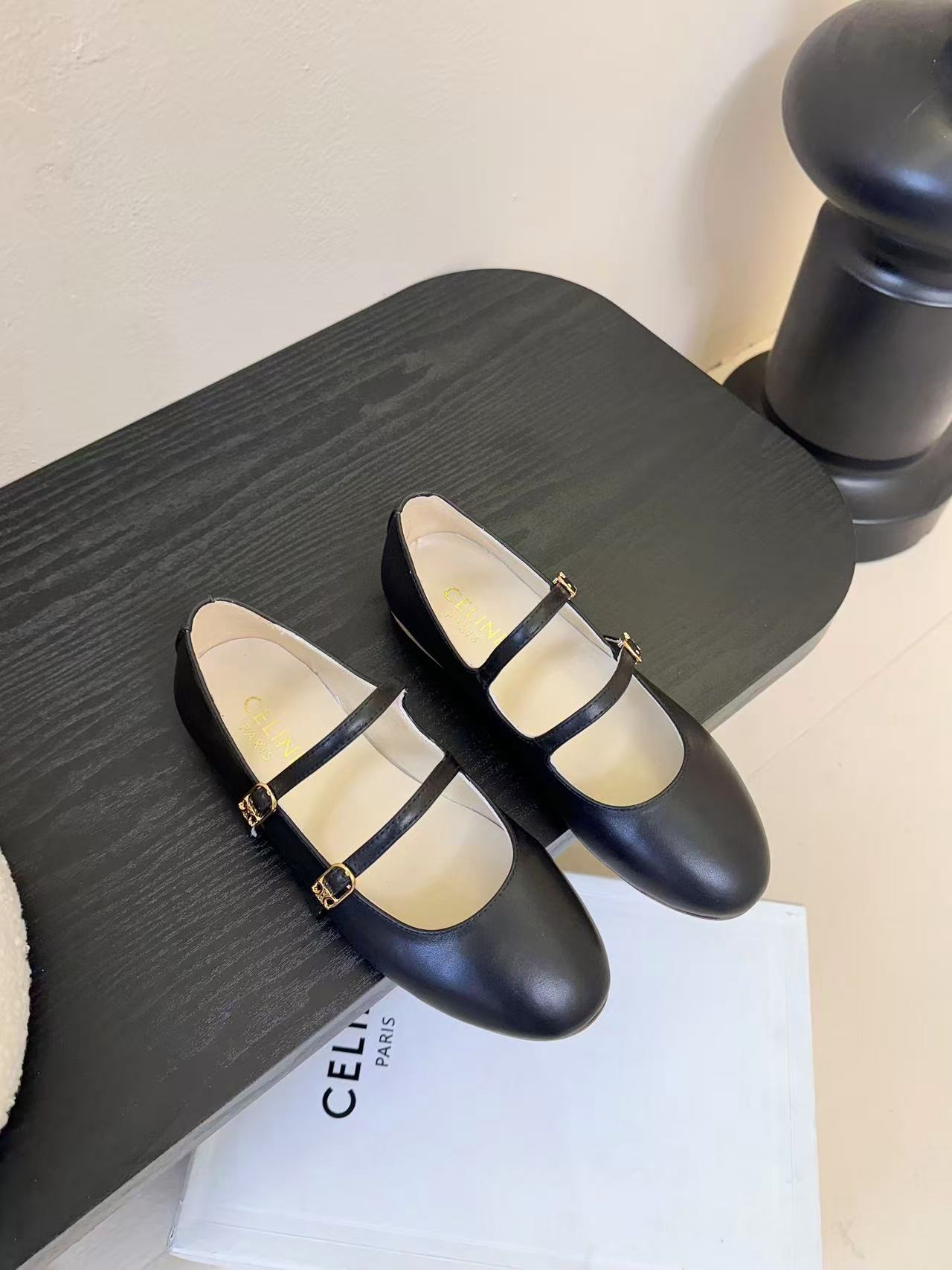 LES BALLERINES CELINE ダブルストラップ / ラムスキン